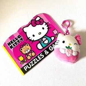 Hello Kitty Squishmallows Pink Strawberry Clip Key Chain Bag Charm Book Bundle